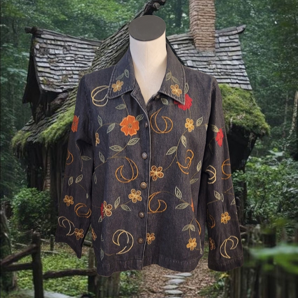 Floral Embroidered Denim Jacket